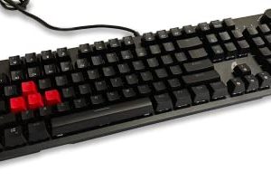 Alpha Elite Full Size Mechanical Gaming Keyboard: Wired - Blue Clicky Switches - Customizable RGB Lighting - Dedicated Media Keys - Volume Wheel - Ergonomic Wrist Rest - Durable Reinforced Frame