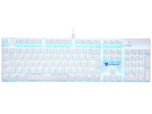Merdia Mechanical Keyboard Gaming Keyboard with Brown Switch Wired Ice Blue Backlit Keyboard Full Size 104 Keys US Layout(White)
