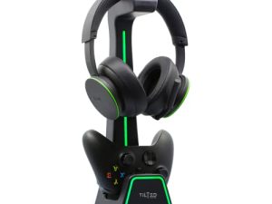 Tilted Nation 3 in 1 Gaming Headset and Controller Stand for PS5 and Xbox Series X Charging Station - Game Controller Holder and Headphone Stand for Desk with Playstation and Xbox Magnetic Charger