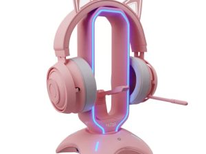 Tilted Nation RGB Gaming Headset Stand - 3 in 1 Pink Headphone Stand with Mouse Bungee and 2 Port USB Hub Charger - The Ultimate Gaming Accessory and Gamer Gift - RGB Headphone Holder for Desk