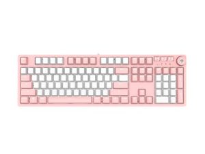 AK515 Wired Mechanical Gaming Keyboard – Brown Switches - PBT Keycaps – Pink-White Matching – White Backlit - Magnetic Suction Panel - Multimedia Keys Roller – for Windows Computer Office Gaming PC