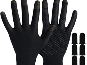 Gaming Gloves for Sweaty Hands - Rakizbe High-Sensitive Anti-Sweat Breathable Seamless Touch Screen Gloves with Thumb Finger Sleeves for iPad/Mobile Game Controller
