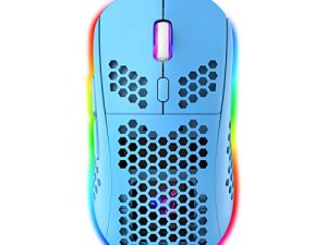 Lightweight Gaming Mouse with Ergonomic Honeycomb Shell 6 RGB Backlight Mode 7 Button Programmable Driver Adjustable 6400 DPI Optical Sensor Wired Ultraweave USB Cable for PC MAC Computer Gamer(Blue)