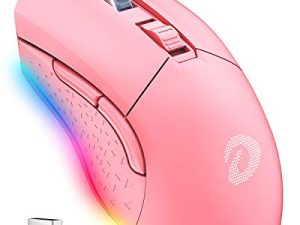 DAREU Pink Wireless Wired Gaming Mouse Dual-Mode Rechargeable 7 Programmable Buttons