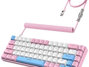ZIYOU LANG RK-T8 Wired 65% Mechanical Gaming Keyboard with RGB LED Backlit Anti-ghosting TKL Mini 68 Key Custom Coiled C to A Cable Tactile Blue Switch for PS4 PS5 Xbox PC Mac Gamer(Pink/White/Blue)
