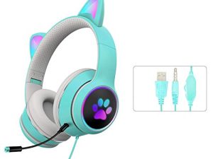 Cat Ear Wired Gaming Headsets with Mic RGB LED Light