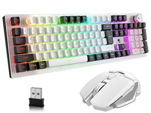 FELICON Rechargeable 2.4G Wireless Keyboard and Mouse Combo Suspended Keycap Mechanical Feel Backlit Gaming Keyboard & Mouse Adjustable Breathing Lamp for Laptop Computer and Mac