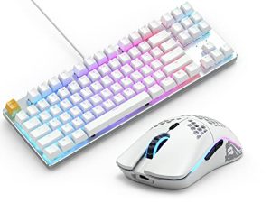 Gaming Keyboard and Mouse Combo - Glorious GMMK 87% Percent Backlit RGB TKL Mechanical Keyboard (White Ice) + Model O Wireless Gaming RGB Matte White Mouse