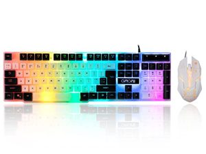 LED Gaming Keyboard and Mouse Combo-CHONCHOW Rainbow Backlit Keyboard DPI3600 USB Mice with Mechanical Feeling Keys 7 Colors Breathing Emitting Character Compatible with PS4