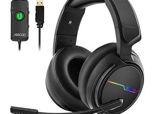 Jeecoo USB Pro Gaming Headset for PC - 7.1 Surround Sound Headphones with Noise Cancelling Microphone- Memory Foam Ear Pads RGB Lights for Laptops