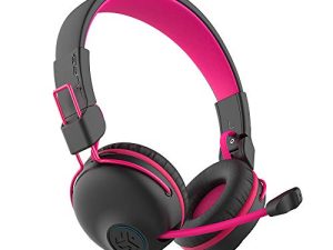 JLab JBuddies Play Gaming Wireless Kids Headset | Pink | 22+ Hour Bluetooth 5 Playtime 60ms Super-Low Latency for Mobile Gameplay | Retractable Boom Mic | AUX Cord Compatible w/Gaming Consoles