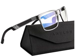 ANYLUV Blue Light Blocking Glasses Men Computer Gaming Blue Screen Glasses Mens Blue Light Blocker Glasses Rectangle Metal frame UV400 Clear Lens