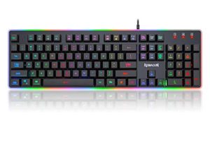 Redragon K509-RGB PC Gaming Keyboard 104 Key Quiet Low Profile RGB Keyboard Backlit Dyaus Pro Mechanical Feel Keyboard for Windows PC (with Edge Side Light Illumination)