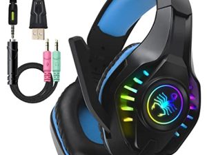Pro Gaming Headset for PC PS4 Xbox One Surround Sound Over-Ear Headphones with Mic LED Light Bass Surround Soft Memory Earmuffs for Computer Laptop Switch Games Kid’s Boy’s Teen’s Gifts