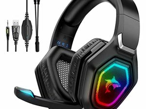 Gaming Headset with Microphone PS5 Headset with Noise Canceling Mic RGB LED Light
