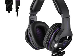 LETTON L27 USB Gaming Headset Stereo Over Ear Wired Noise Canceling Headphones PC Mac Headphones with Microphone and Deep Bass Volume Control (Purple)