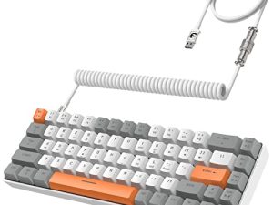 ZIYOU LANG RK-T8 Wired 65% Mechanical Gaming Keyboard with RGB LED Backlit Anti-ghosting TKL Mini 68 Key Custom Coiled C to A Cable Linear Red Switch for PS4 PS5 Xbox PC Mac Gamer(Gray/White/Orange)