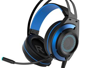 USOTSO PC Gaming Headset/Video Game Stereo Headphone with Noise Canceling Mic & Memory Foam Ear Pads for PC/PS5/PS4/Xbox One/Nintendo Switch - Black Blue