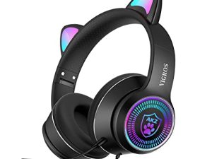 VIGROS Cat Ear Gaming Headphones Wired AUX 3.5mm with LED Light