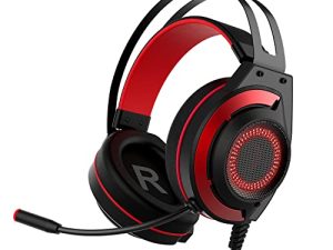 USOTSO PC Gaming Headset/Video Game Stereo Headphone with Noise Canceling Mic & Memory Foam Ear Pads for PC/PS5/PS4/Xbox One/Nintendo Switch - Black Red