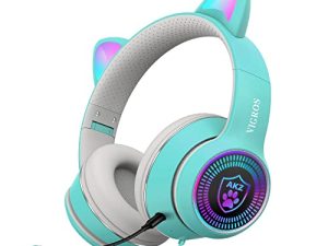 VIGROS Cat Ear Gaming Headphones Wired AUX 3.5mm with LED Light