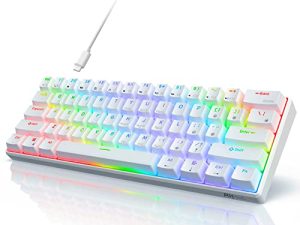 RK ROYAL KLUDGE RK61 Wired 60% Mechanical Gaming Keyboard RGB Backlit Ultra-Compact Hot-Swappable Blue Switch White