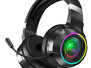 NJSJ Gaming Headset with Microphone for PC Xbox One PS4 PS5 Noise Cancelling Over Ear Headphones with Stereo Surround Sound