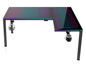 EUREKA ERGONOMIC Music Sensing RGB LED Lights Glass Gaming Desk