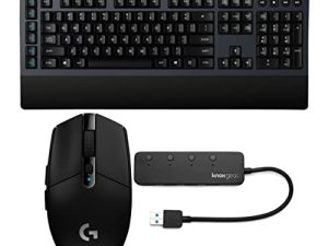 Logitech G613 Lightspeed Wireless Mechanical Gaming Keyboard with Logitech G305 Lightspeed Wireless Gaming Mouse (Black) and Knox Gear 4-Port USB 3.0 Hub Bundle (3 Items)