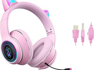 Cat Ear Gaming Headphones Wired AUX 3.5mm with LED Light