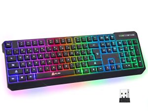 KLIM Chroma Wireless Gaming Keyboard RGB New 2022 Version - Long-Lasting Rechargeable Battery - Quick and Quiet Typing - Water Resistant Backlit Wireless Keyboard for PC PS5 PS4 Xbox One Mac - Black