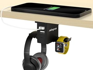 Headset Holder with USB Port Under Desk Headphone Stand Gaming Desk Accessories