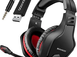 BEAVIIOO 2.4G Wireless Gaming Headset with Mic for PC PS4 PS5 Playstation 4 5