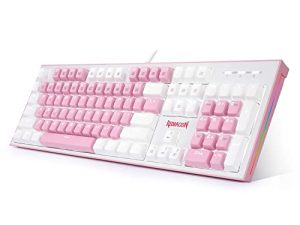 Redragon K623 Dual Color Keys Mechanical Gaming Keyboard Single White LED + RGB Side Edge Backlit 104 Key Wired Computer Keyboard with Blue Switches for Windows PC (Pink + White)