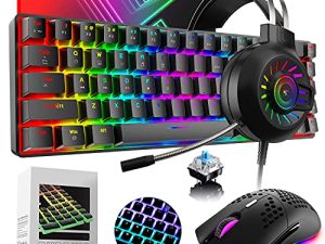 60% Mechanical Gaming Keyboard Mouse Gaming Headset Mouse pad and PBT Pudding Keycaps