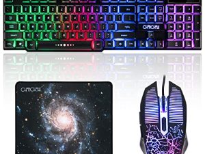 Gaming Keyboard Mouse Mousepad Wired Combo Rainbow LED Backlight Emitting Character 3200DPI Adjustable USB Mice Compatible with PC iMac MacBook Laptop PS4 Xbox one