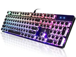 YSCP Typewriter Style Mechanical Gaming Keyboard RGB LED Backlit Wired Keyboard with Blue Switch Retro Punk Round Keycap 104 Keys Cute Keyboard