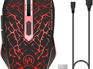 VEGCOO C12 Rechargeable Wireless Gaming Mouse Mice Silent Click Cordless Mouse 7 Smart Buttons PC Gaming Mouse Mice Advanced Technology with 2.4GHZ Up to 2400DPI (Red Mouse)