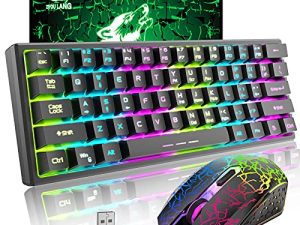 ZIYOU LANG T61 Wireless Gaming Keyboard and Mouse Combo with Ergonomic 61 Key Rainbow LED Backlight Anti-ghosting Mechanical Feel Rechargeable 4000mAh Battery Mouse Pad for PC MAC Gamer Typists(Black)