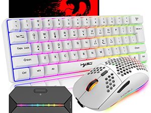 4 in 1 Wireless Gaming Keyboard Mouse and Converter with RGB Backlit Mini 61Key Ergonomic Honeycomb Shell 2.4Ghz USB Receiver Bluetooth Wired Adapter for PS4 PS3 Xbox Switch PC Mac Gamer Typist(White)