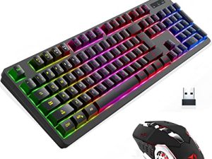 Wireless RGB Gaming Keyboard and Mouse - Rechargeable RGB Backlit Keyboard Mouse Long Battery Life