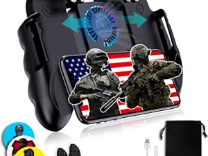 4 Trigger Mobile Game Controller with Cooling Fan Adjustable Stand for PUBG/Call of Duty/Fotnite [6 Finger Mode] GAMR+ L1R1 L2R2 Gaming Grip Gamepad