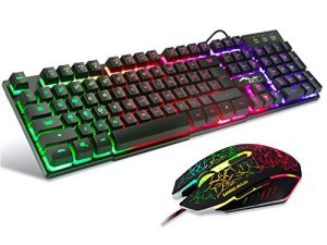 BAKTH Multiple Color Rainbow LED Backlit Mechanical Feeling USB Wired Gaming Keyboard and Mouse Combo for Working or Game