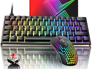 60% Mechanical Keyboard and Honeycomb Mouse Combo Wired All 62-Key Anti-ghosting RGB Backlit Gaming Keyboard