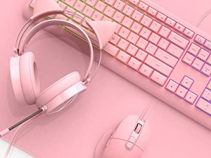 Pink Keyboard and Mouse Combo & Pink Gaming Headset & Large Gaming Mousepad