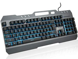 KLIM Lightning Gaming Keyboard New 2022 Version + 7 LED Colors + Ergonomic Mechanical Feel Keyboard with Metal Frame + Compatible with PC Mac PS4 ps5 Xbox One + Wired Hybrid Keyboard