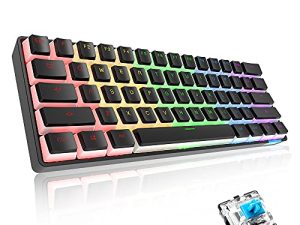NACODEX Mini 60% Mechanical Gaming Keyboard - PBT Pudding Keycap Bluetooth 5.0 Rainbow Keyboard - 1000mAh Ultra-Compact Keyboard for iOS Android Windows Or Mac (Blue Switch Black)