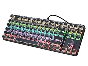 YSCP Typewriter Style Mechanical Gaming Keyboard RGB LED Rainbow Wired Keyboard Backlit Blue Switch Retro Punk Round Keycaps Cute Keyboard for PC Gamers (87 Keys