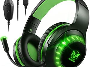 Pacrate Gaming Headset with Microphone for PC PS4 PS5 Headset Xbox One Headset Gaming Headphones with Microphone PC Headset with Mic & LED Lights for Kids Adults