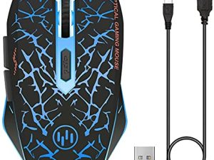 VEGCOO C12 Rechargeable Wireless Gaming Mouse Mice Silent Click Cordless Mouse 7 Smart Buttons PC Gaming Mouse Mice Advanced Technology with 2.4GHZ Up to 2400DPI (Blue Mouse)